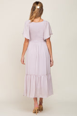 Grey Lavender Satin Smocked Maternity Midi Dress– PinkBlush