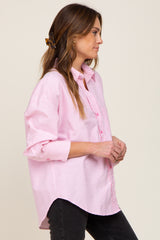 Pink Striped Button Down Front Pocket Top