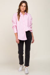 Pink Striped Button Down Front Pocket Top