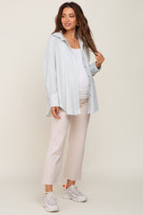 Mint Green Striped Button Down Front Pocket Maternity Top