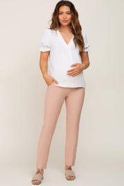 Beige Stretchy Slim Fit Crop Maternity Dress Pants