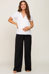 Black Pleated Wide Leg Maternity Dress Pants