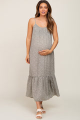 Olive Floral Ruffle Hem Maternity Maxi Dress