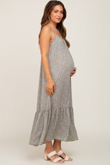 Olive Floral Ruffle Hem Maternity Maxi Dress