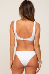 White Textured Square Neck Two-Piece Bikini Set