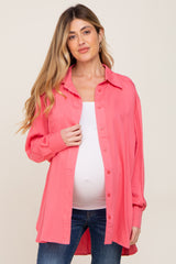 Coral Button Down Collared High-Low Hem Maternity Blouse