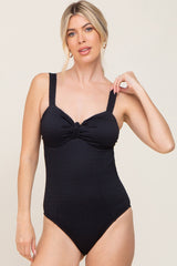 Black Smocked Back Cutout One Piece Swimsuit