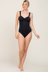 Black Smocked Back Cutout One Piece Swimsuit