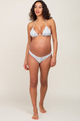 Blue Floral Smocked Maternity Bikini Set