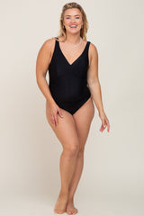 Black Ruched Plus Maternity One Piece Swimsuit