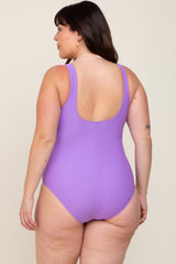 Lavender Ruched Plus One Piece Swimsuit