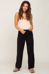 Black Basic Drawstring Waist Maternity Lounge Pants