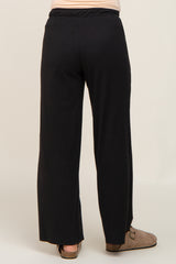 Black Basic Drawstring Waist Maternity Lounge Pants