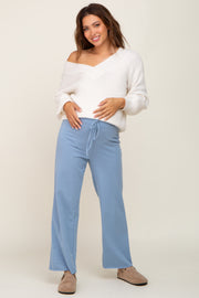 Blue Basic Drawstring Waist Maternity Lounge Pants