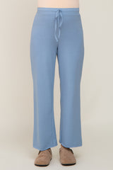 Blue Basic Drawstring Waist Maternity Lounge Pants