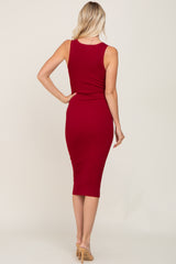 Burgundy Fitted Knit Midi Dress