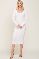 Ivory Knit Ribbed Midi Dress