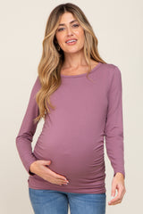 Mauve Ruched Long Sleeve Maternity Top