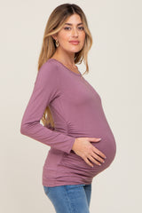 Mauve Ruched Long Sleeve Maternity Top