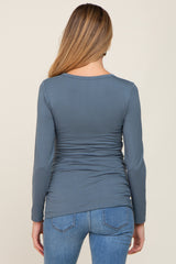 Teal Ruched Long Sleeve Maternity Top