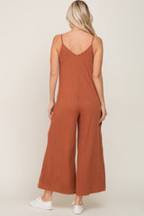 Rust Rib Knit Wide Leg Jumpsuit