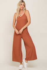 Rust Rib Knit Wide Leg Jumpsuit