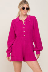 Fuchsia Button Down Maternity Sweater Romper