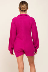 Fuchsia Button Down Maternity Sweater Romper