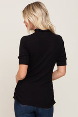 Black Ribbed Mock Neck Ruched Top