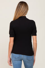 Black Ribbed Mock Neck Ruched Maternity Top