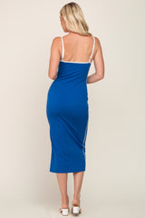 Royal Blue Color Blocked Side Slit Midi Dress