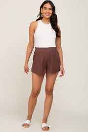 Brown Linen Maternity Shorts