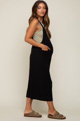 Black Sleeveless Cropped Maternity Jumpsuit