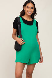 Green Square Neck Elastic Strap Maternity Romper