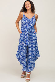 Blue Tie Dye Sleeveless Wide Leg Maternity Jumpsuit