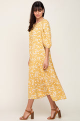 Yellow Floral Button Front Tiered Midi Dress