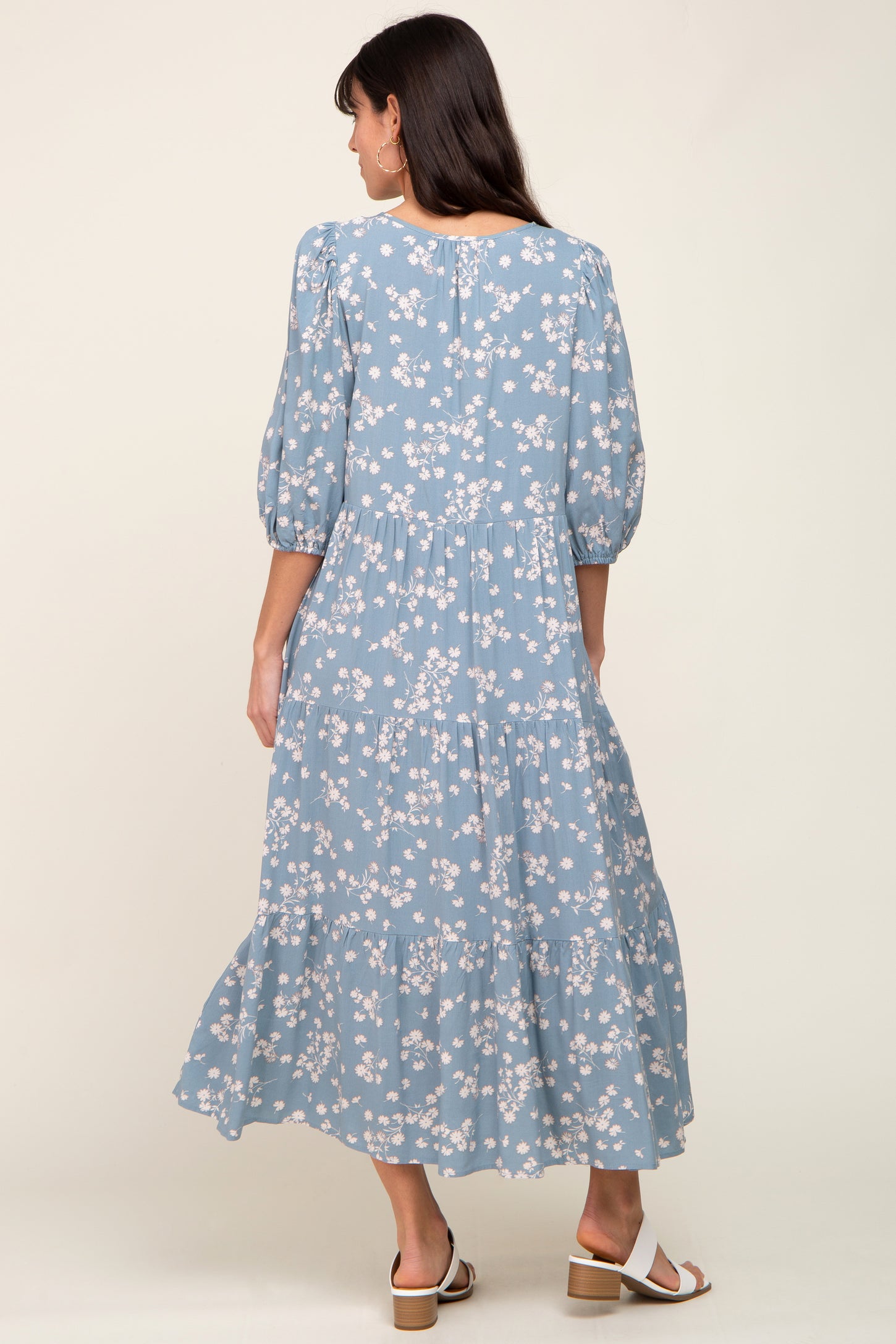 Light Blue Floral Button Front Tiered Midi Dress – PinkBlush