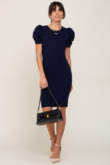 Navy Short Puff Sleeve Dress