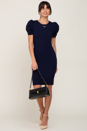 Navy Short Puff Sleeve Dress