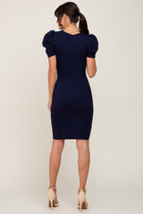 Navy Short Puff Sleeve Dress