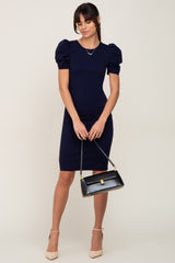 Navy Short Puff Sleeve Dress