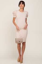 Beige Short Puff Sleeve Dress