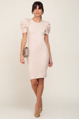 Beige Short Puff Sleeve Dress