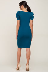 Teal Short Puff Sleeve Dress