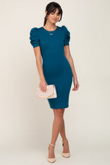 Teal Short Puff Sleeve Dress