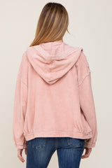 Light Pink Corduroy Button Up Hooded Maternity Jacket