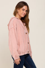 Light Pink Corduroy Button Up Hooded Jacket