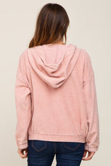 Light Pink Corduroy Button Up Hooded Jacket