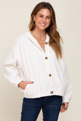 Ivory Corduroy Button Up Hooded Maternity Jacket