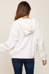 Ivory Corduroy Button Up Hooded Jacket